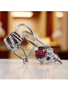 Argent sterling 925 14k 583 Ruby des boucles d'oreilles vec053s Russe Soviétique URSS Artisanat vintage Art Deco style